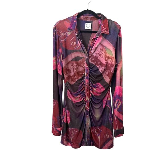 WITH‎ JEAN X LORD NEWRY Andy Printed Shirt Bodycon Dress Large - Picture 2 of 6